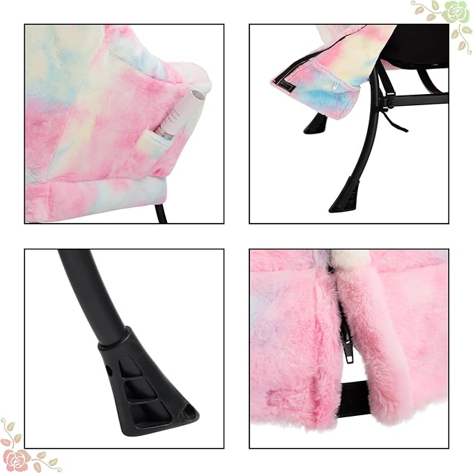 HollyHOME Faux-Fur Lazy Chair with Foldable Ottoman, Accent Comfy Lounge Arm Chair and Folding Footrest Stool Set, Leisure Sofa Reading Chair and Footstool for Living Room, Bedroom, Dorm, Colorful