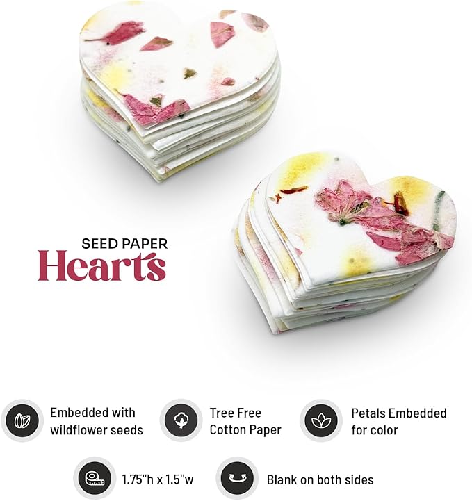 Small Pink and Yellow Heart Plantable Seed Paper – 50 Count Wildflower Favors for Weddings, Bridal & Baby Showers, Birthdays, Memorials, Nature-Friendly Garden Gifts & Keepsakes