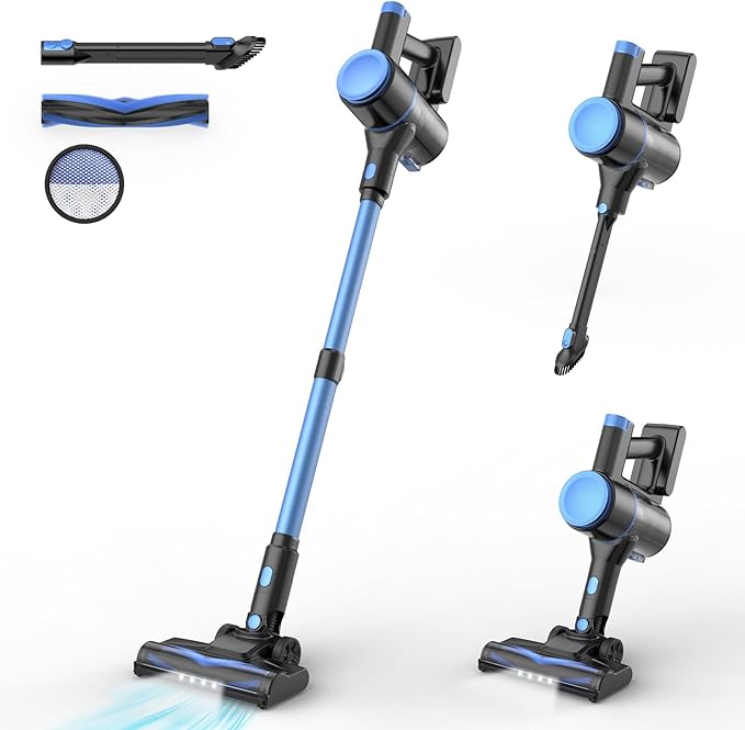 N8 Cordless Vacuum Cleaner, Lightweight Stick Vacuum with Powerful Suction, 2200mAh Battery, 40 Mins Runtime, Self-Standing, Rechargeable Vacuum Cleaners for Home Hardwood Floor Carpet Pet Hair