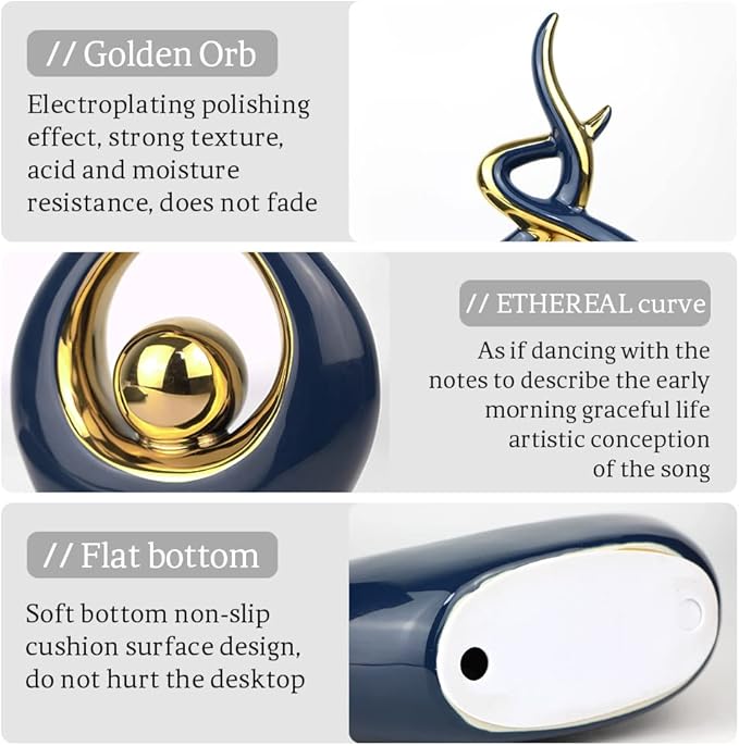 Norrclp Home Decor Modern Abstract Art Ceramic Statue Table Decorations for Dining Room Living Room Office Centerpiece (Blue and Gold, Small), Blue,gold