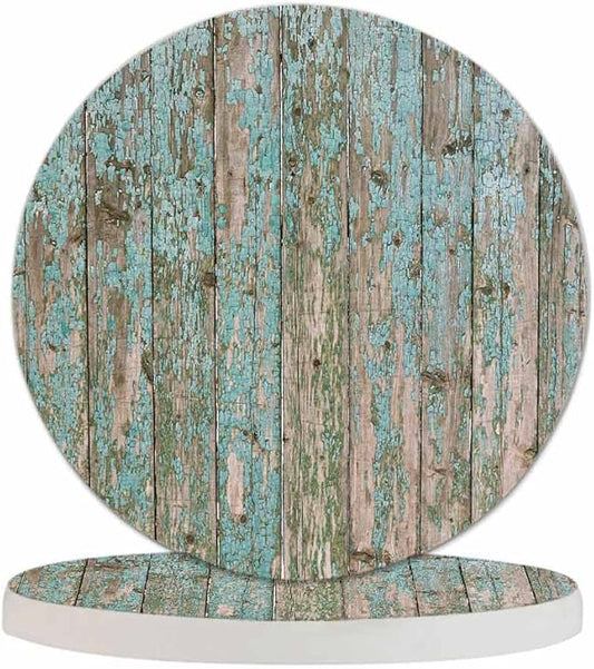 Shabby Wooden Background Coaster for Drinks Individual Vintage Board Cracked Surface Retro Farmhouse Wall Presents for Housewarming Birthday and Family 100% Diatomite 4''X 4'',2 Pack