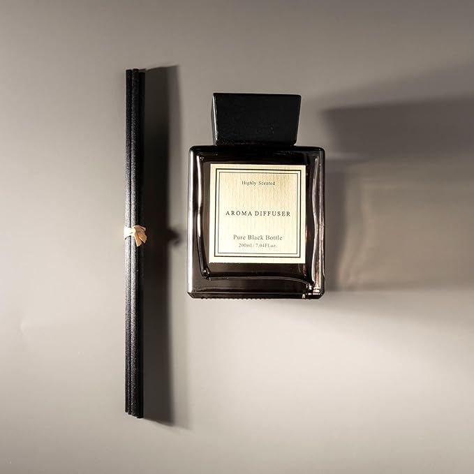 White Musk Cedar Reed Diffuser Freshen Up Your Living Space Transform Your Home with Natural Fragrance Room Scent Diffuser with 5 Diffuser Sticks 7.04 oz - Black