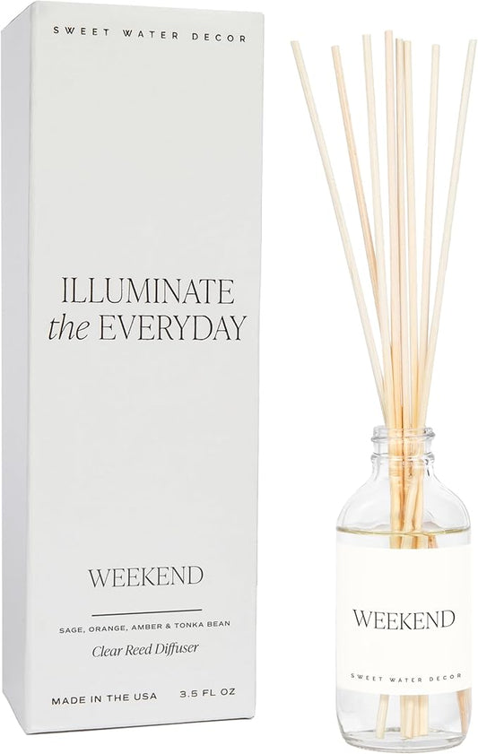 Sweet Water Decor Weekend Reed Diffuser Set for Home - Sage, Orange, Amber, Tonka Bean Scented Reed Diffusers - Air Freshener Lasts 4+ Months, Made in The USA