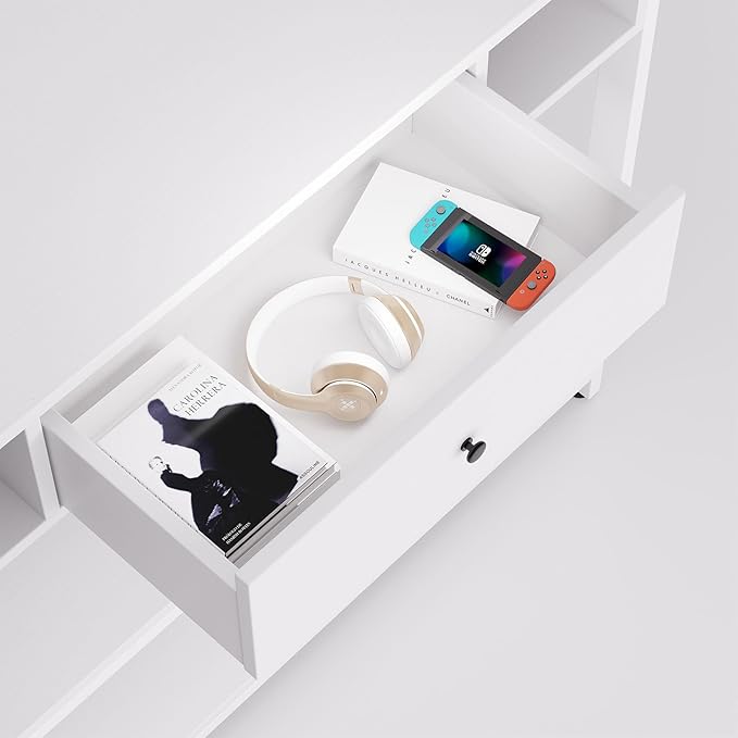 Mexin 39 Inch Console Table with 2 Outlet and 2 USB Ports, Entryway Table with Drawer and Storage Shelves, Narrow Sofa Table for Living Room and Hallway, White