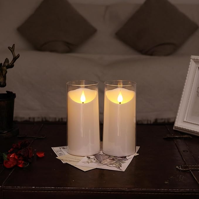 NURADA 3"x6"Flickering Flameless Candles: 3D Wick Acrylic Battery Operated LED Pillar Candles - Battery Candles with Remote and Timer Pure White for Home Decoration Romantic Ambiance