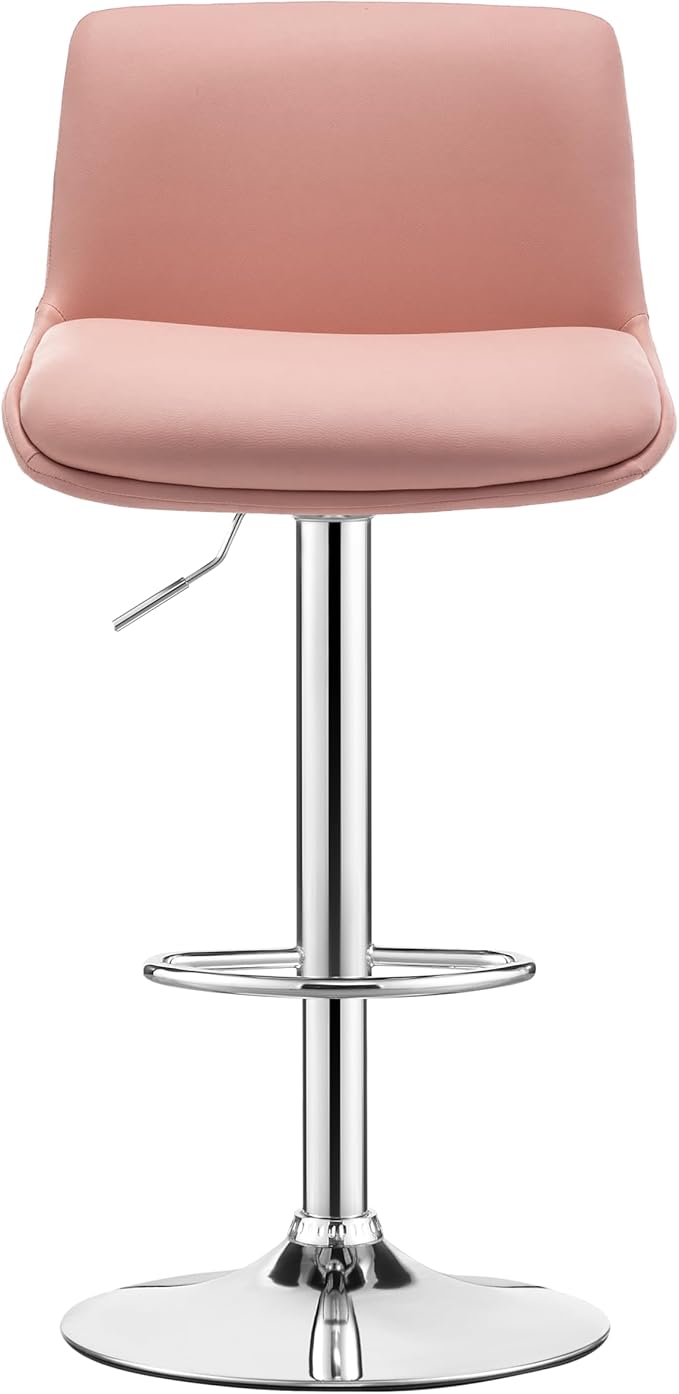 MINCETA Bar Stools,Modern Upholstered Swivel Stool with Back for Bar and Counter Height, Adjustable Height 24" to 34",Set of 2,PU in Pink