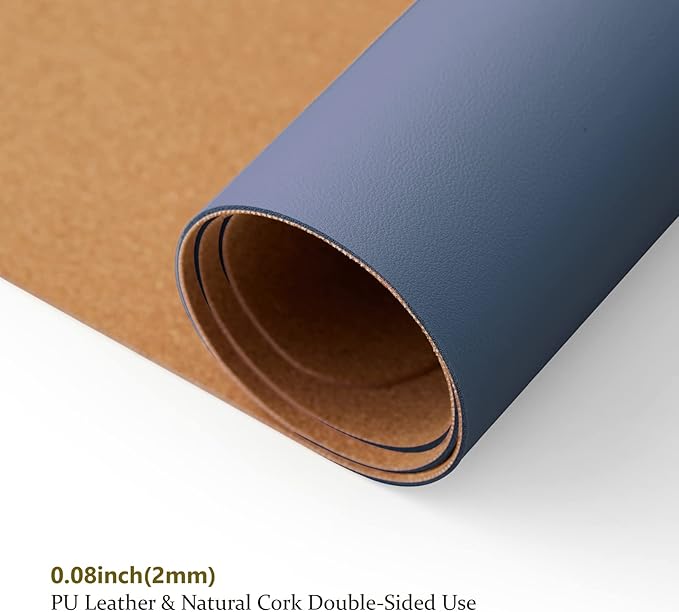 Cork Desk Mat - Dual-Sided Desk Pad for Office and Home - Desk Organization and Accessories - Ideal for Large Mouse Pad and Desk Mats on Top of Desks(Dark Blue,90cmx 43cm)