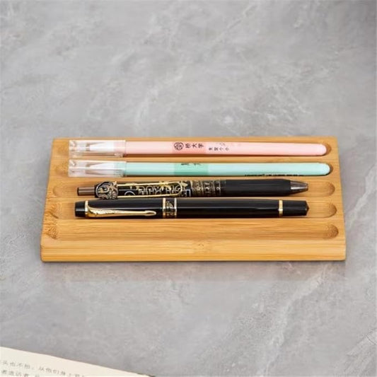 Pen holder Organizer of Office desks,Walnut Desk Pen Stand,Wave Pen Tray Accessory,Teacher Gifts,Suitable for School,Home,Desktop Art Accessories (Log, 5 Grid)