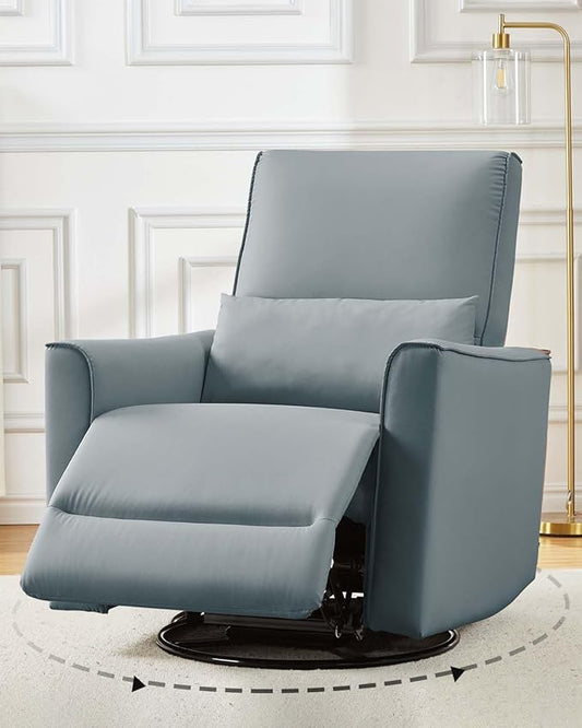 GarveeHome Recliner Chair, 360° Swivel Rocker Glider Nursery Chair with Padded Armrest and Deep Seat, PU Leather Upholstered Reclining Sofa Chair for Living Room, Bedroom and Nursery (Gray)