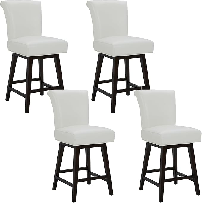 CHITA 26 Inch Counter Height Swivel Bar Stools Set of 4, FSC Certified Modern Upholstered Faux Leather Swivel Barstool Chair with Back, White