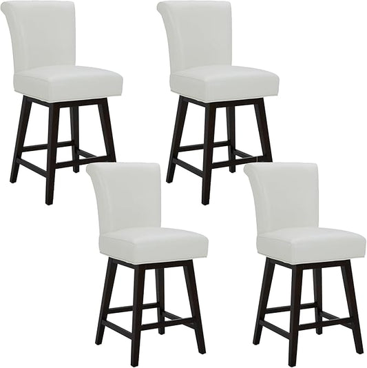 CHITA 26 Inch Counter Height Swivel Bar Stools Set of 4, FSC Certified Modern Upholstered Faux Leather Swivel Barstool Chair with Back, White