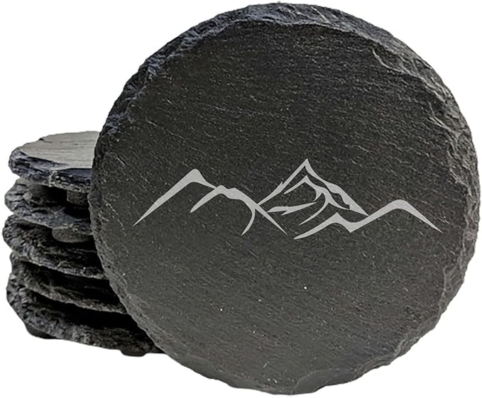Mountain Majesty Slate Coasters with Stunning Mountain Scene Design - Perfect for Home and Office Decor and Protection of Surfaces, Available in Square or Round Coasters - Round Slate - Set of 8