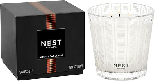 NEST New York Scented 3-Wick Candle, Sicilian Tangerine - 21.2 oz - Up to 100-Hour Burn Time - Reusable Glass Vessel