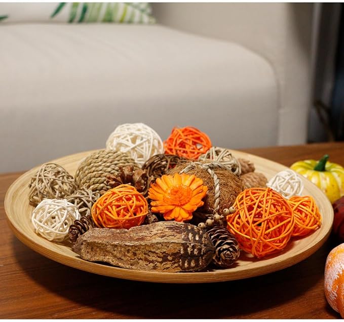 Qingbei Rina Fall Decorative Balls for Centerpiece Bowls, Assorted Wicker Rattan Balls, Autumn Bowl Vase Fillers, Decorative Orbs Woven Spheres, Thanksgiving Farmhouse Table Home Decor