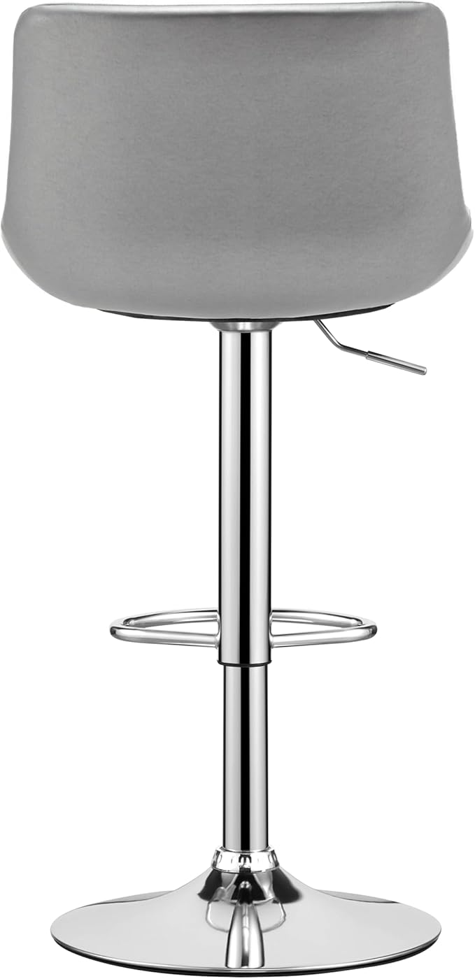 MINCETA Bar Stools,Modern Upholstered Swivel Stool with Back for Bar and Counter Height, Adjustable Height 24" to 34",Set of 2,PU in Sliver