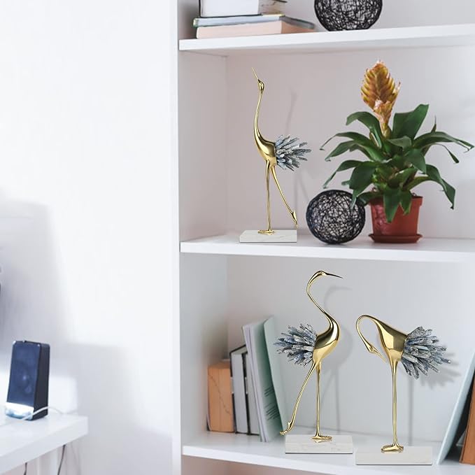 Gold Decor Accents,Brass Birds Statues Gold Home Decor Modern Crystal Decor Ornaments for Living Room, Bedroom, Office Desktop, Cabinets (Blue A)