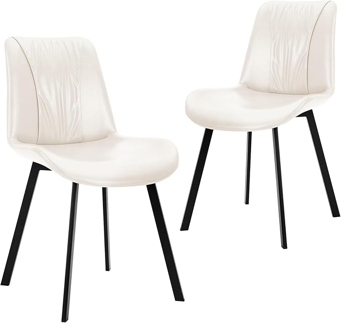 Upholstered Dining Chairs Set of 4, Modern Kitchen & Dining Room Chairs, Faux Leather, Sturdy Metal Legs, for Living Room, Cafe & Restaurant- White