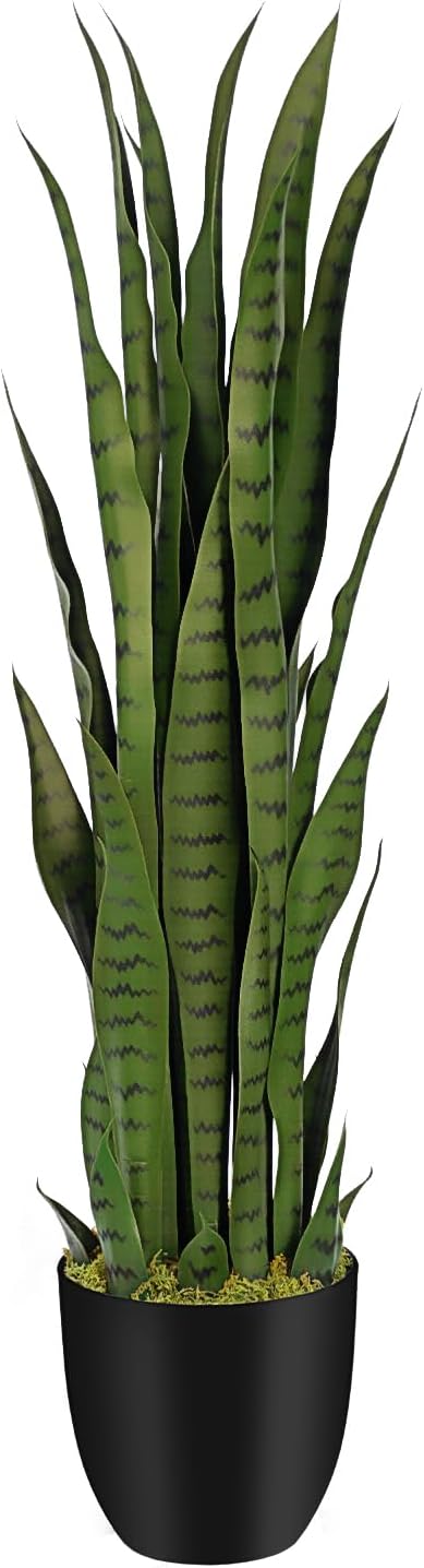 3ft Artificial Snake Plant – 36in Faux Sansevieria Plants, Fake Floor Plant for Indoor Outdoor, Front Porch Patio Home Office Decor, Mother-in-Law’s Tongue, Green 1Pcs