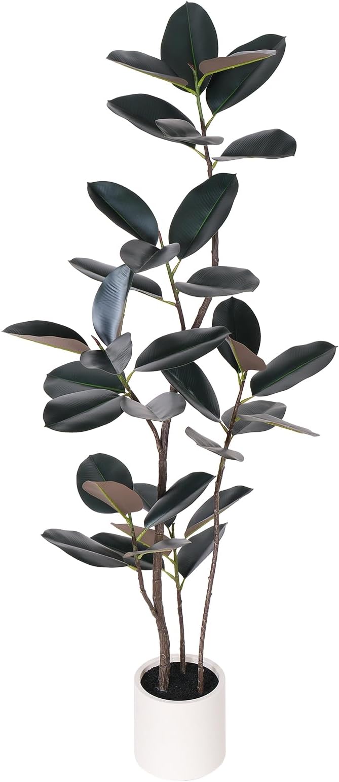 Artificial Rubber Tree - 6 FT Tall Fake Tree with Pot - Large Artificial Plants Indoor, Lifelike Branches & Foliage - Faux Plants Indoor for Home Office Living Room Floor Patio Greening