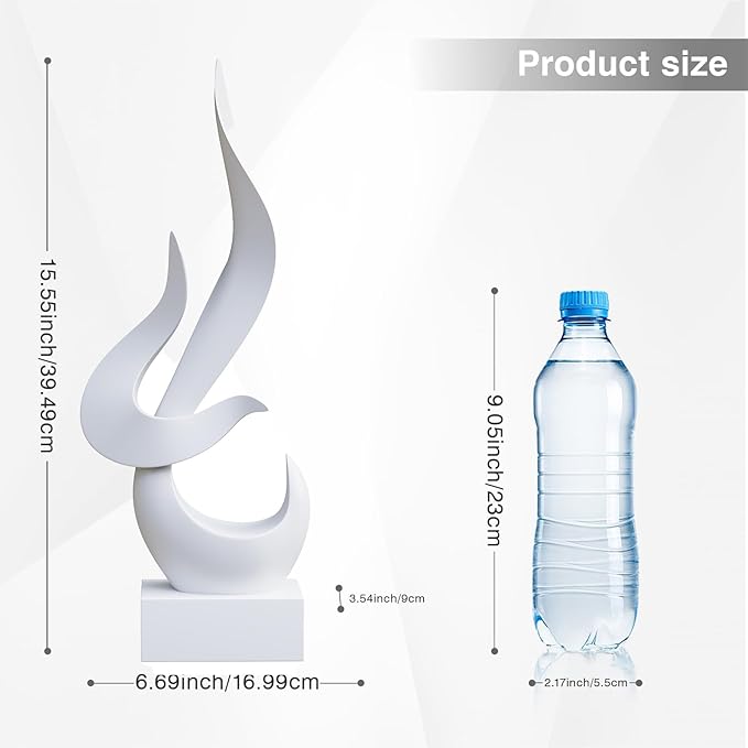 White Fire Flame Sculpture, Modern Abstract Resin Statue, Art Statue Home Decor for Living Room TV Stand Coffee Table Shelf Accents Decor