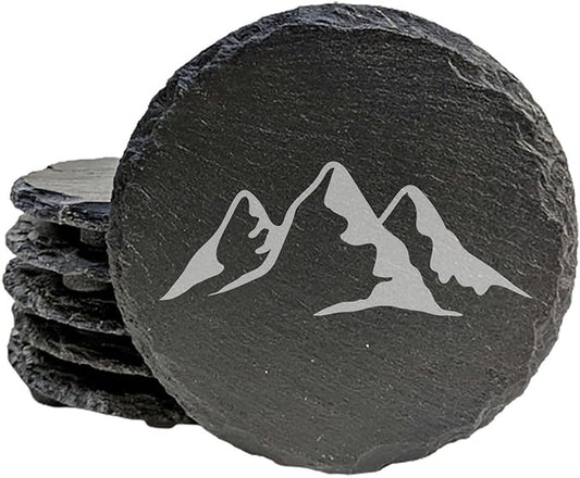 Mountain Majesty Slate Coasters with Stunning Mountain Scene Design - Perfect for Home and Office Decor and Protection of Surfaces, Available in Square or Round Coasters - Round Slate - Set of 4