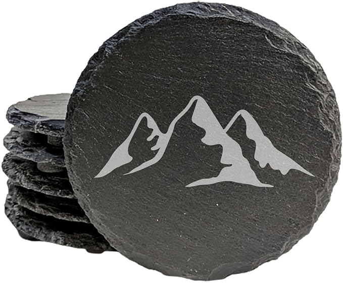 Mountain Majesty Slate Coasters with Stunning Mountain Scene Design - Perfect for Home and Office Decor and Protection of Surfaces, Available in Square or Round Coasters - Round Slate - Set of 5