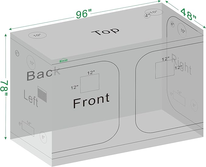 Grow Tent 96"x48"x78" 600D Mylar Hydroponic Indoor Grow Tent with Observation Window, Removable Floor Tray and Tool Bag for Indoor Plant Growing 8x4