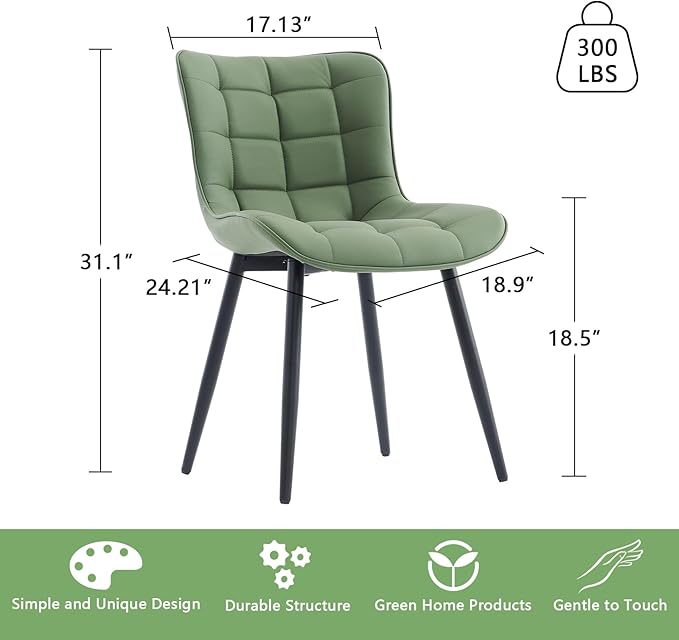 YOUTASTE Olive Green Dining Chairs Set of 2 PU Leather Upholstered Modern Armless Dining Room Chair with Back Metal Legs Kitchen Dinner Accent Guest Chairs for Vanity Reception Waiting Room