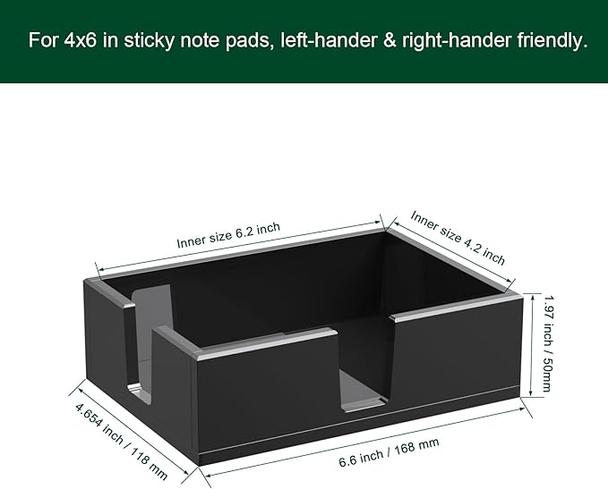 Acrylic Sticky Note Holder, Self-Stick Note Pad Holder W/O Pads - Note Dispenser Memo Pad Holder Desk Organizer for School Office Home (4''x6'' Black)