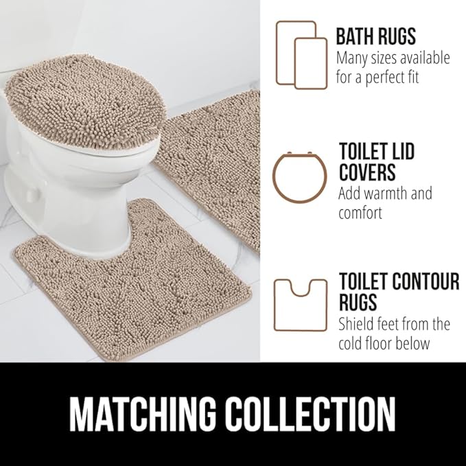 GORILLA GRIP Bath Rug Mat 60x17, Thick Absorbent Chenille, Quick Dry Microfiber Mats, Rubber Backing Washable Shower Floor Rugs, Bathmat Runner, US Designed Bathroom Home Decor Accessories Gray Beige