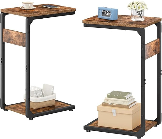 Narrow C-Shaped End Tables, TV Trays Set of 2, Small Side Table for Couch, Sofa Table for Living Room, Bedroom, Bedside ET-YB-BR2