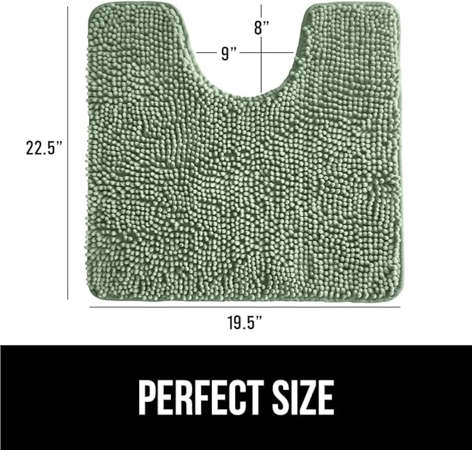 GORILLA GRIP Plush Absorbent Shaggy Chenille Bath Rug Mat for Oval Toilet Base with Rubber Backing, Machine Washable Rugs, Soft Microfiber Contour Mats for Toilets, Bathroom Decor, Sage