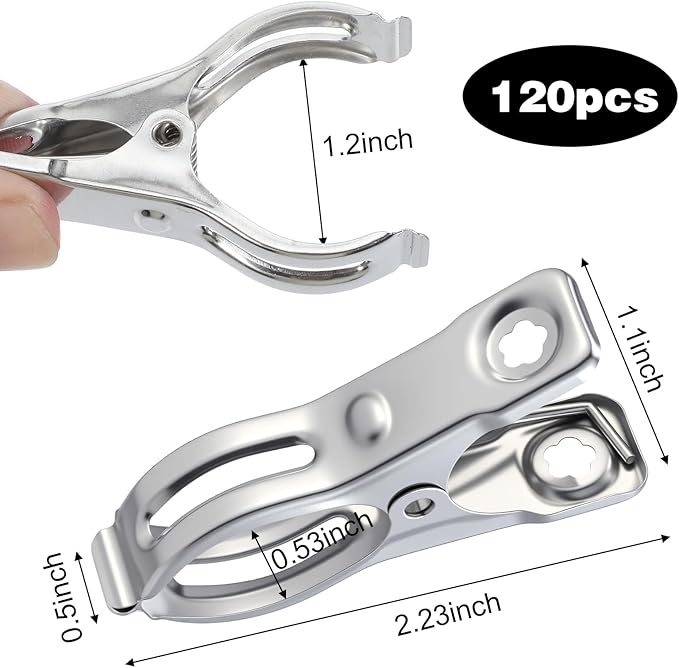 120 Pcs Stainless Steel Garden Shade cloth Clips Metal Heavy Duty Clamps Cloth Netting Tarp Row Cover Clips with Strong Grip for Shade Plant Cover and Various Hoops tarp clip Fix Plant 2"