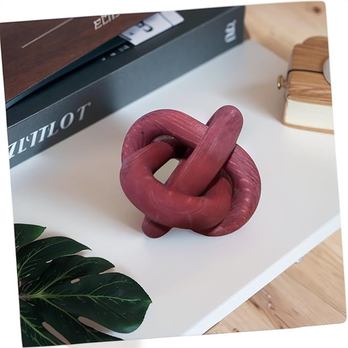 Wood Knot Decor -Coffee Table Decor Shelf Decor Table Books Hand Carved Home Decoration Boho Country Rustic Modern Shabby Chic Style 3 Link Wooden Knot Chain Link Decor (Burgundy)