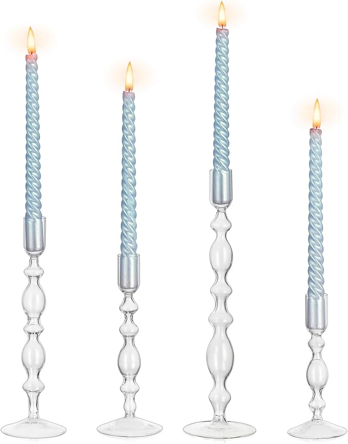 Glasseam Glass Candle Holders for Candlesticks: 4 Pcs Clear Taper Candle Holders Modern Tall Candle Stick Holder for Table Centerpiece Party Dining Room Home Decor Wedding