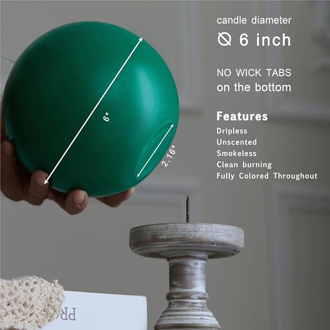 MOZEAL Hand-Poured, 6 Inch Mint Green Large Round Ball Candles - Elegant Mint Green Round Pillar Candles, Dripless, Unscented, Smokeless, Ideal for Spring Celebrations.