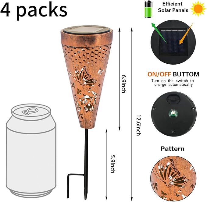 DIBIEECN 6 Pack Butterfly Solar Pathway Lights Outdoor,Metal Garden Decorations Outdoor Lights with Patterns and Warm Light,Waterproof Landscape Lighting for Path Patio Backyard Walkway Yard