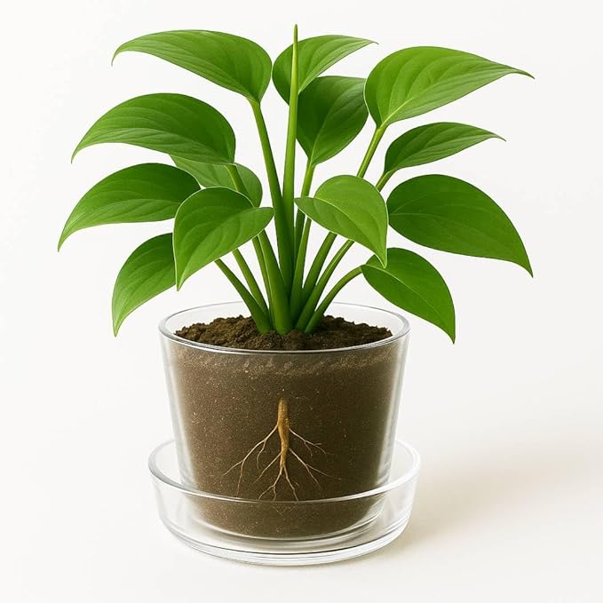 Sheer Glass Pot Planter with Drainage Holes & Tray - Decorative & Modern for All House Plants (6 Inches)