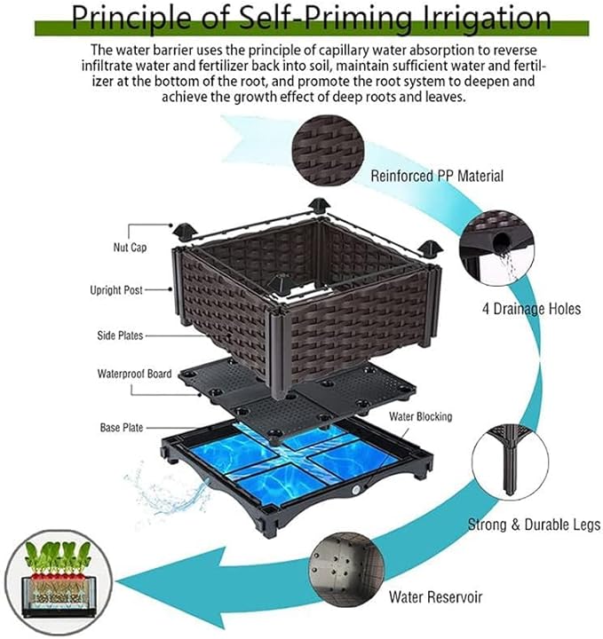 Large Planter for Outdoor Plants Raised Garden Bed Elevated Garden Boxes Plastic Planter Box Plant Pots of Garden Patio Balcony Deck to Planting Flowers Vegetables Tomato and Herbs