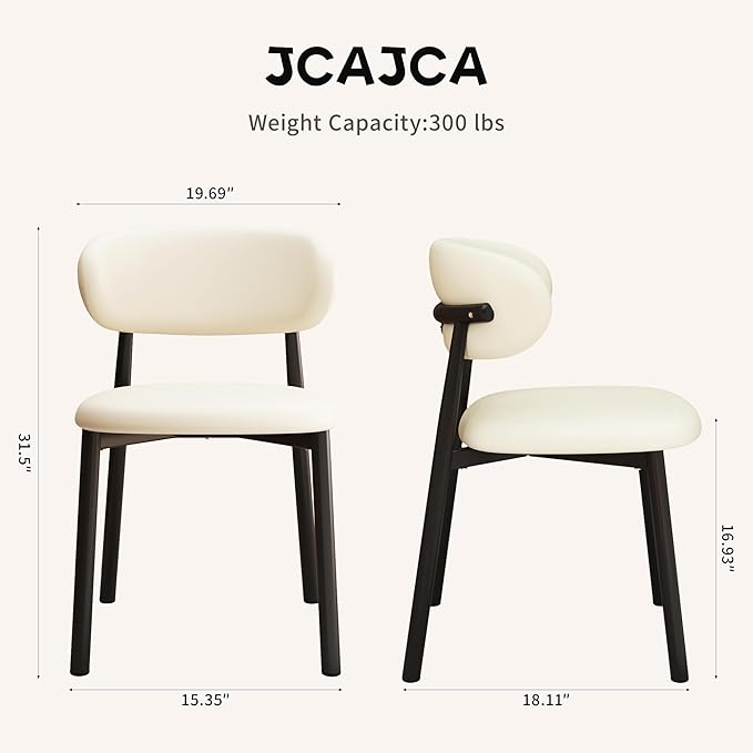 Kitchen Dining Chairs Set of 4 Modern Upholstered Leather Farmhouse Dining Room Chair with Metal Legs, Black/Beige