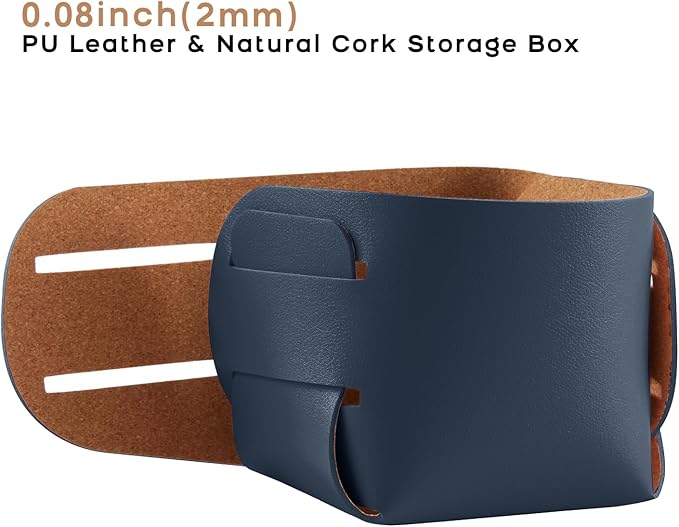 HOMIEAZICOZI 2-Pack Cork Leather Desk Accessories Storage - Pencil Pen Holder - Makeup Brush Holder Organizer - Stylish Addition to Home Decor (Dark Blue)