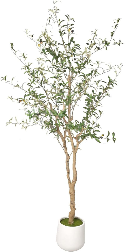 Phimos Artificial Olive Tree with Planter Pot Large Faux Olive Branches and Fruits Artificial Tree for Modern Home Office Living Room Floor Decor Indoor (7.2FT)