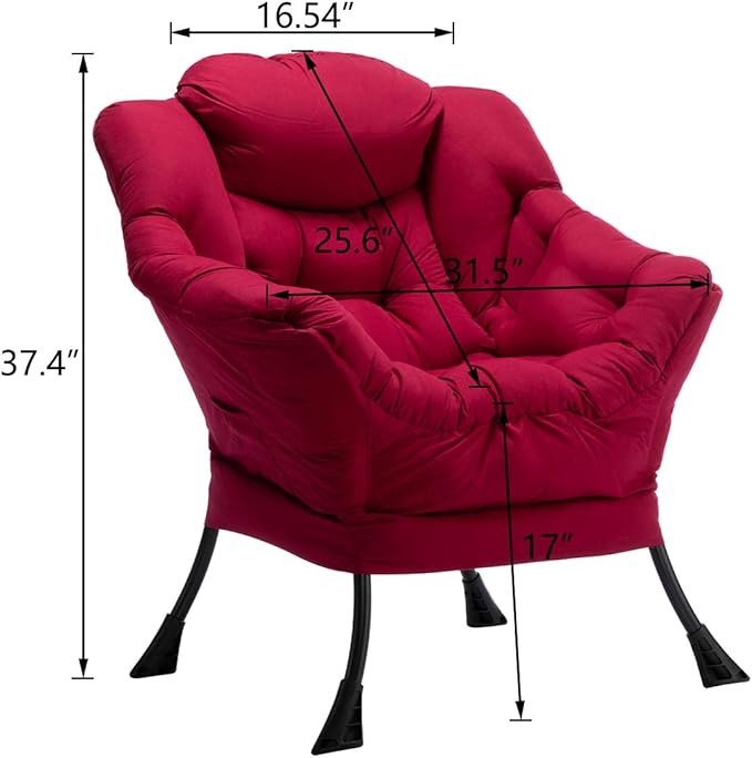 HollyHOME Modern Fabric Large Lazy Chair, Accent Oversized Comfy Reading Chair, Thick Padded Cozy Lounge Chair with Armrest, Steel Frame Leisure Sofa Chair for Living Room, Bedroom, Dorm, Burgundy