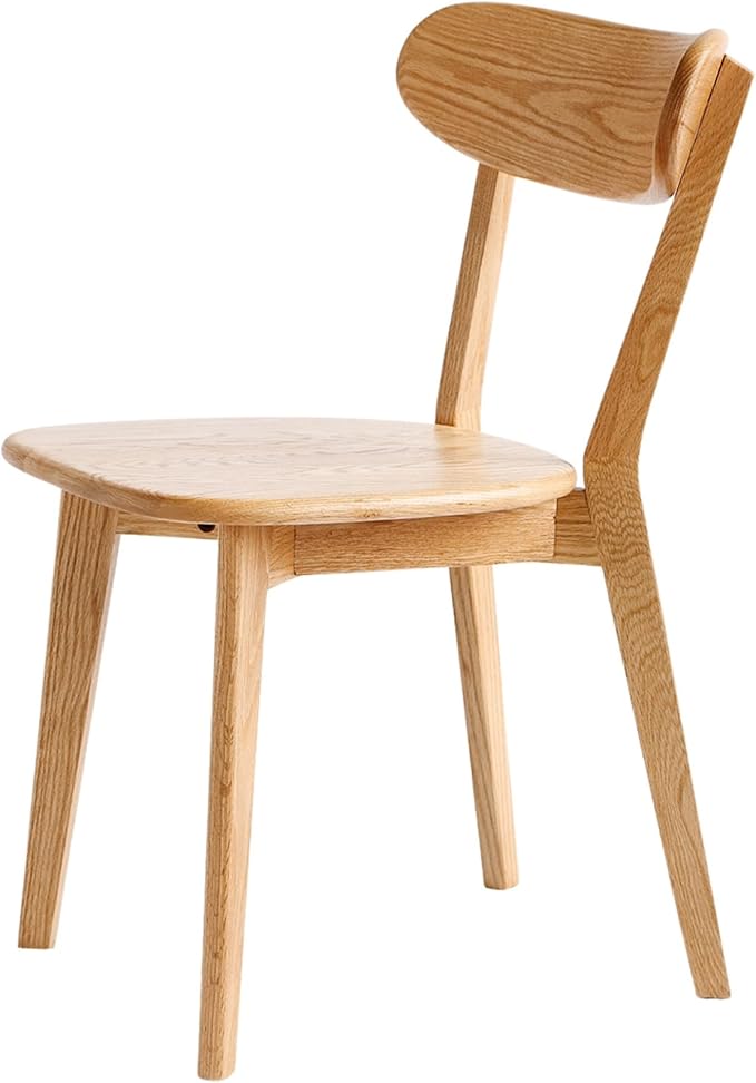 100% Solid Oak Wood Dining Chairs,Mid Century Modern Dining Chairs with Rounded Backrest,Kitchen,Dining Room Chairs Set of 1/2/4 (1, Original Wood Color)