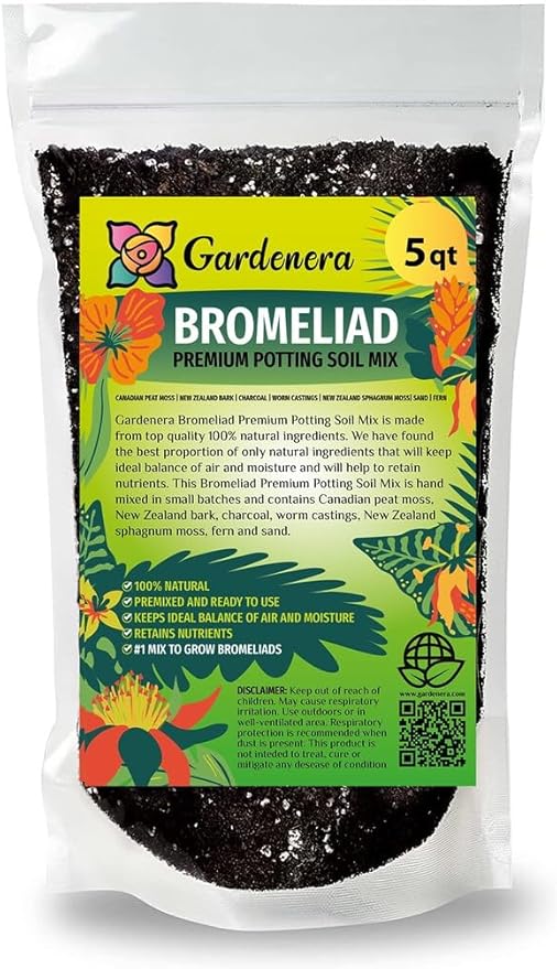Premium Bromeliad Potting Soil by Gardenera - Unlock The Full Potential of Your Bromeliads - 5 QUARTS