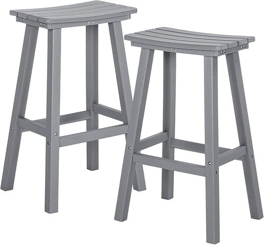nalone 29 Inch Outdoor Bar Stools Set of 2, HDPE Bar Chairs with Footrest, Weather Resistant Barstools Outside Counter Height Stools for Yard, Balcony (Grey, 29'' Barstools Set of 2)
