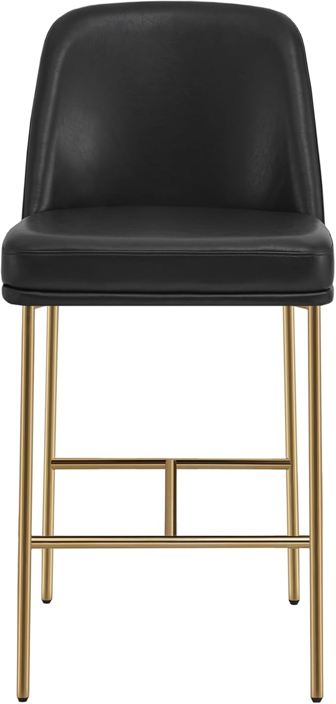 CHITA Counter Height Bar Stools Set of 2, FSC Certified Metal Barstools for Kitchen Island, 27" H Seat Height, Faux Leather, Black