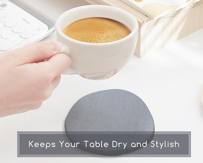 Diatomaceous Earth Coasters, 2pc Set – 3.9"x3.9", Quick-Dry, Absorbent, Heat-Resistant, Modern Stone Design, Dark Gray, Irregular Shape