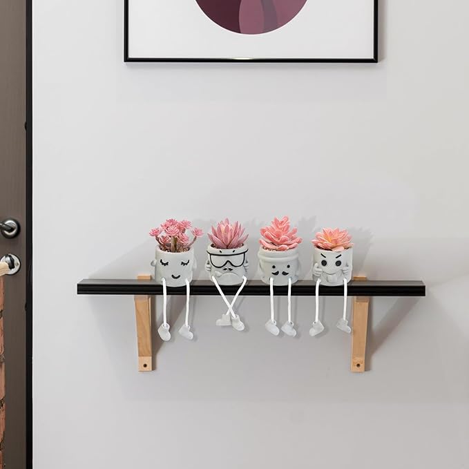 Set of 4 Artificial Potted Mini Succulent Plants - Small Fake Succulents in Hanging Leg Cement Pots, Desk/Bathroom/Bookshelf/Wall Decor for Home Office, Cute Office Decor for Women (Pink)