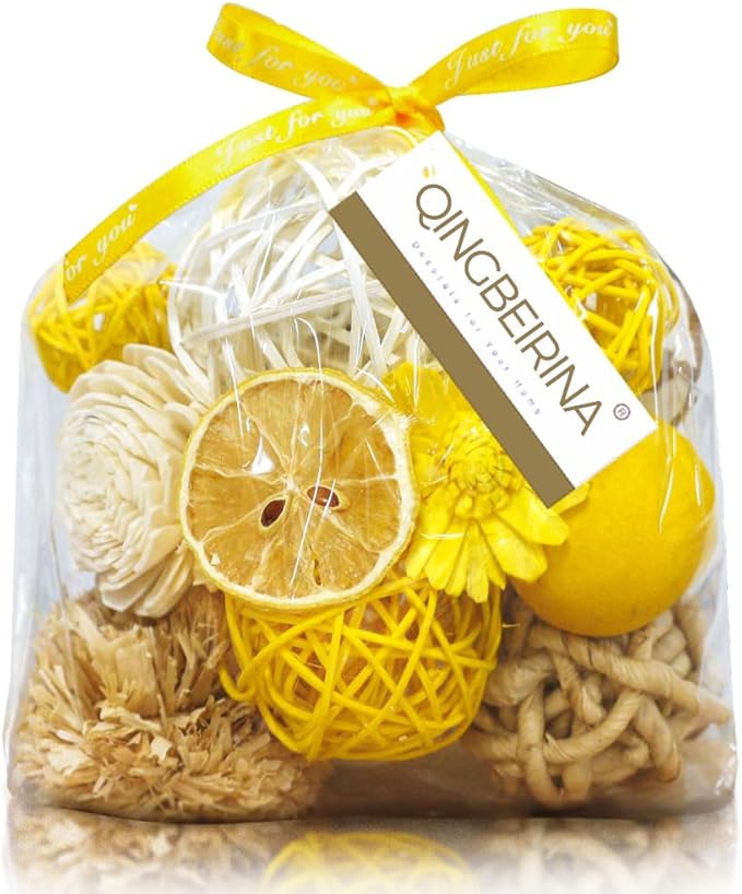 Qingbei Rina Yellow Decorative Balls for Bowls,Assorted Vase Filler for Centerpieces,Wicker Rattan Balls Decorative Orbs Woven Spheres,Summer Bowl Fillers for Home Decor,Wedding(Lemon)